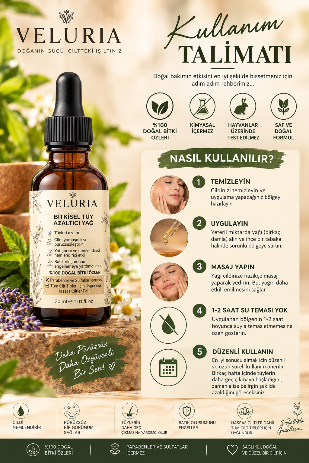 🌿 VELURIA Tüy Giderici Bakım Yağı